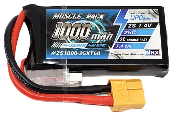 NHX Muscle Pack 2S 7.4V 1000mAh 25C Lipo Battery w/ XT60 Connector