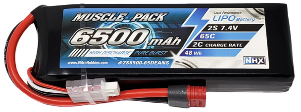 NHX Muscle Pack 2S 7.4V 6500mAh 65C Lipo Battery w/ DEANS Connector