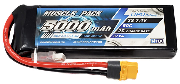 NHX Muscle Pack 2S 7.4V 5000mAh 50C Lipo Battery w/ XT60 Connector
