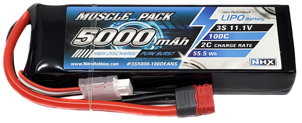 NHX Muscle Pack 3S 11.1V 5000mAh 100C Lipo Battery w/ DEANS Connector