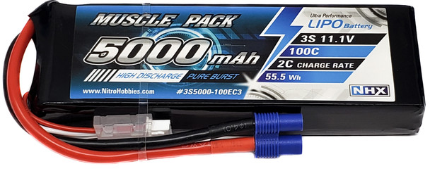 NHX Muscle Pack 3S 11.1V 5000mAh 100C Lipo Battery w/ EC3 Connector
