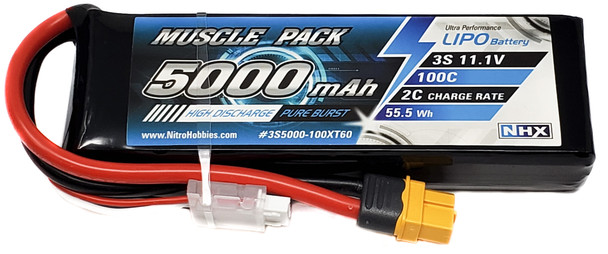 NHX Muscle Pack 3S 11.1V 5000mAh 100C Lipo Battery w/ XT60 Connector