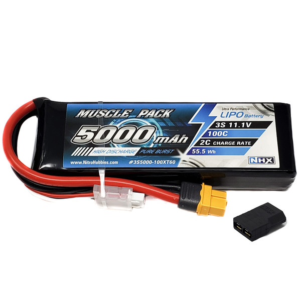 NHX Muscle Pack 3S 11.1V 5000mAh 100C Lipo Battery w/ Traxxas Adapter