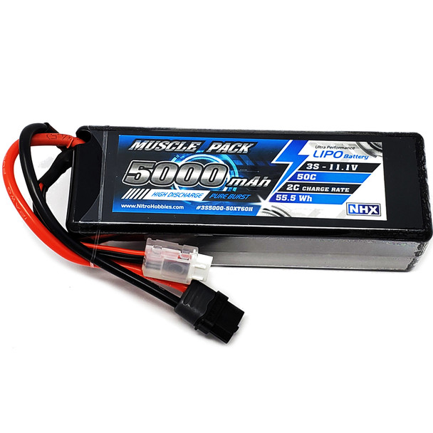 NHX Muscle Pack 3S 11.1V 5000mAh 50C Hard Case Lipo Battery XT60 / Traxxas Adapter