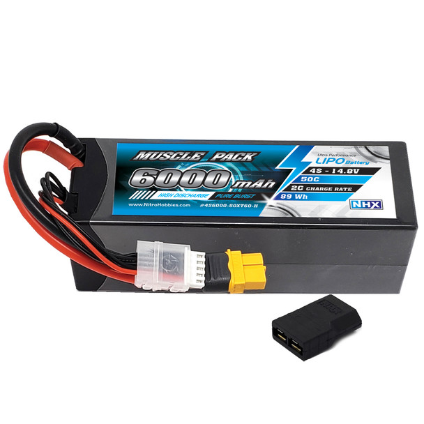 NHX Muscle Pack 4S 14.8V 6000mAh 50C Hard Case Lipo Battery w/ XT60 + Traxxas Adapter