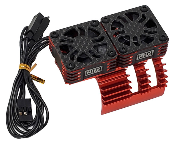 NHX 1/8 Twin Cyclone Alum HV Cooling Fans w/Cover 28000 RPM Motor Heatsink Red