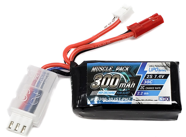 NHX Muscle Pack 2S 7.4V 300mAh 30C Lipo Battery w/ JST-PH2 Connector