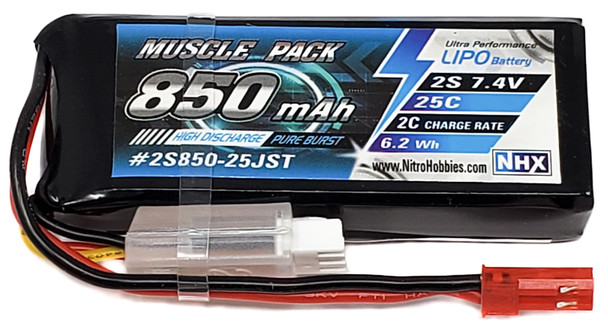 NHX Muscle Pack 2S 7.4V 850mAh 25C Lipo Battery w/ JST Connector