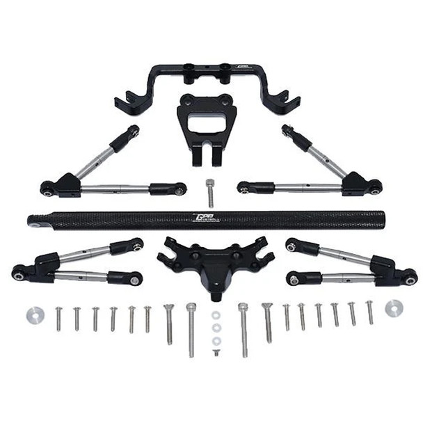 GPM Alum F&R Tie Rods w/Stabilizer+Center Brace Bar & Mount Black : Traxxas Hoss