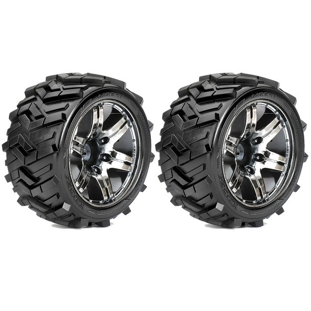 Roapex R/C Morph 1/10 Stadium Truck Tires Mounted on Chrome Black Wheels 12mm Hex (2)