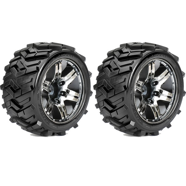Roapex R/C Morph 1/10 Stadium Truck Tires Chrome Black Wheels 12mm Hex (2)