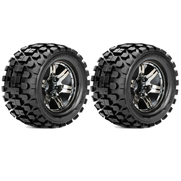 Roapex R/C Rythm 1/10 Monster Truck Tires w/ Chrome Black Wheels 12mm Hex (2)