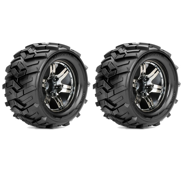 Roapex R/C Morph 1/10 Monster Truck Tires w/ Chrome Black Wheels 12mm Hex (2)