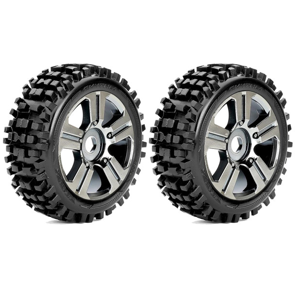 Roapex R/C Rhythm 1/8 Buggy Tires Mounted on Chrome Black Wheels 17mm Hex (2)