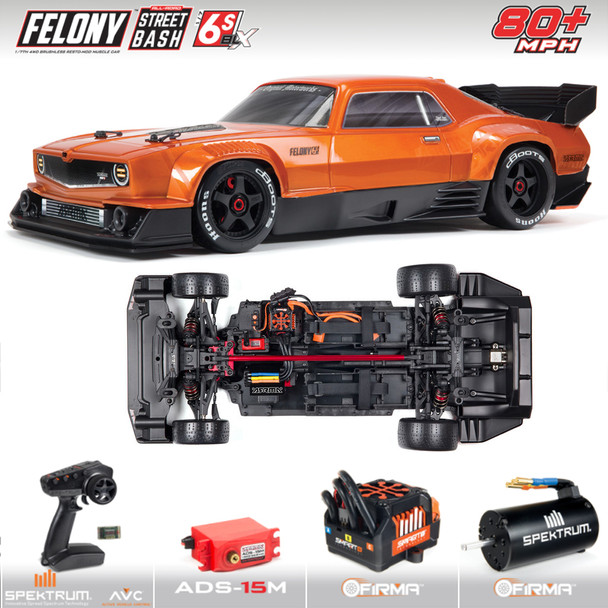 ARRMA ARA7617V2T2 1/7 FELONY 6S BLX Street Bash All-Road Muscle Car RTR Orange