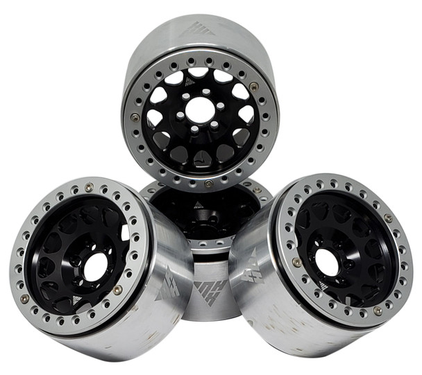 NHX RC 1.9" Aluminum Beadlock Crawler Wheels Rims - M105 Black/ Silver 4pcs