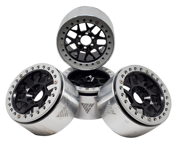 NHX RC 2.2'' Aluminum Beadlock Crawler Wheels Rims KM82: Black/Silver 4pcs/set