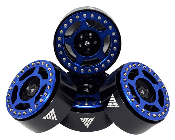 NHX RC 2.2'' Aluminum Beadlock Crawler Wheels Rims -Blue/Black 4pcs/set