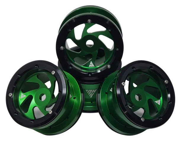 NHX RC 2.2'' Aluminum Beadlock Crawler Wheels Rims - Green/Black 4pcs/set