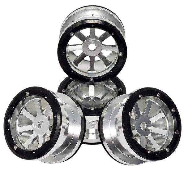 NHX RC 2.2'' Aluminum Beadlock Crawler Wheels Rims  8 Spoke : Silver/Black 4pcs/set