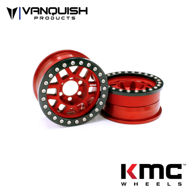 Vanquish VPS07744 1.9 Aluminum KMC XD229 Machete V2 Beadlock Red Wheels (2)