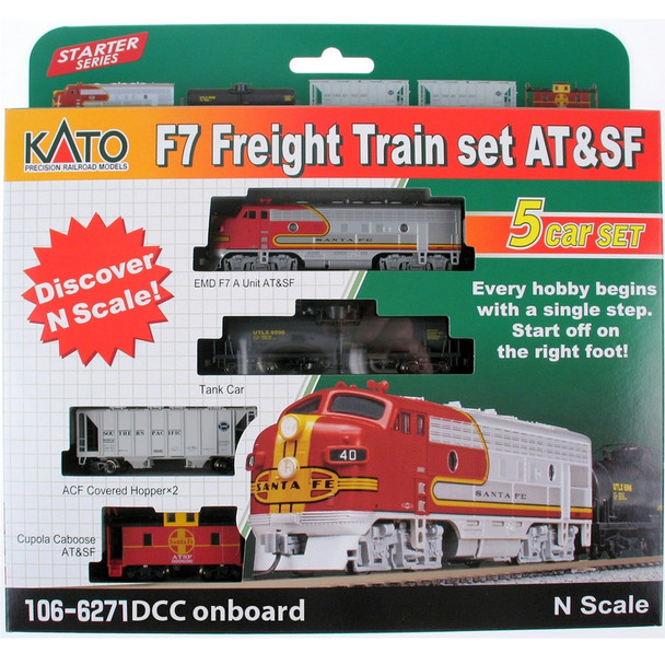 Kato 106-6271DCC F7 Freight Train (5) Car Set DCC Onboard Santa Fe N Scale