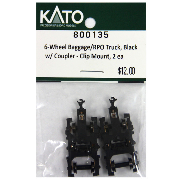 Kato 800135 6-Wheel Baggage/RPO Trucks with Coupler (2) N Scale