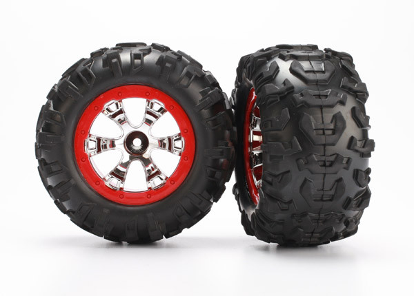 Traxxas 7272 Canyon AT Tires w/ Red Geode Wheels (2) 1/16 Summit / Grave Digger