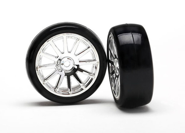 Traxxas 7573 LaTrax Rally Tires / Wheels Assembled / Glued 12-Spoke Chrome (2)