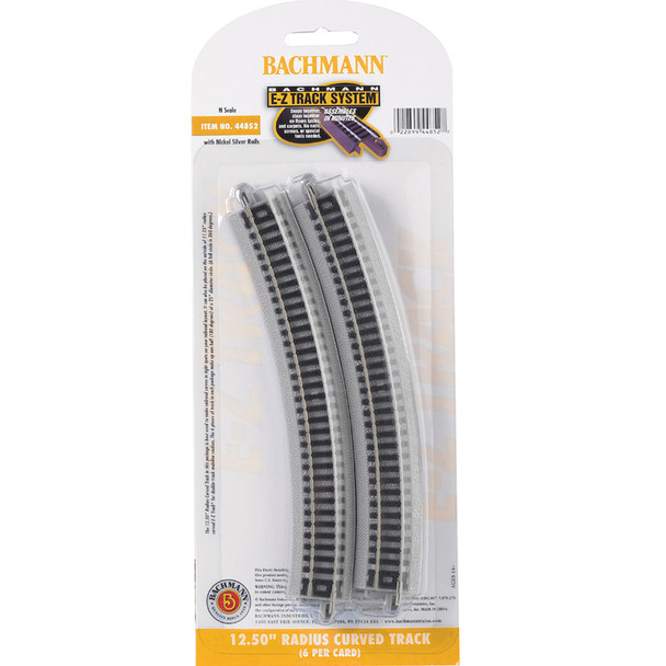 Bachmann 44852 EZ-Track 12.5" Radius Curve Track (6) w/ Nickel Silver Rails N Scale