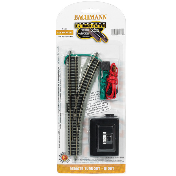 Bachmann 44862 EZ-Track Remote Switch Right-Hand Turnout Nickel Silver N Scale