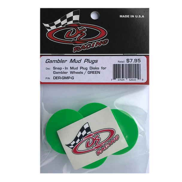 DE Racing DER-GMP-G Snap-In Mud Plugs Disk : Gambler Wheels Green (4)