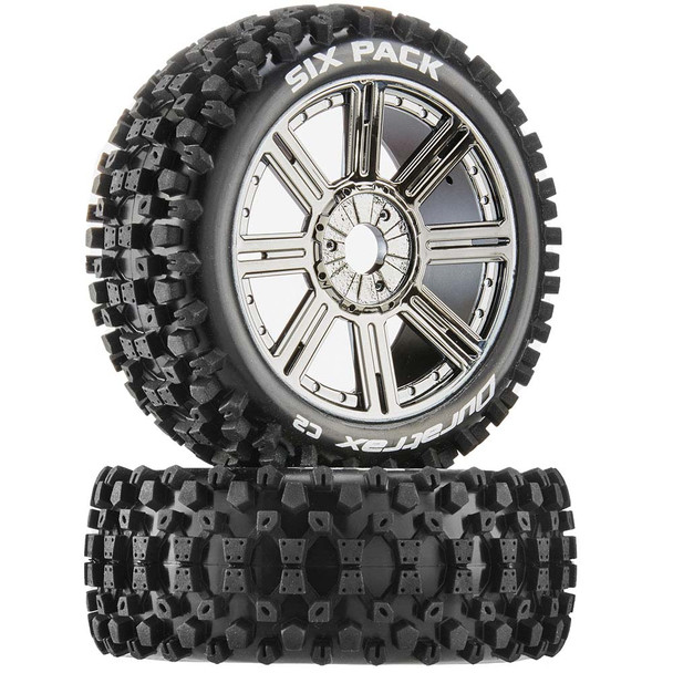 Duratrax 1/8 Six Pack Buggy Tires C2 Mounted Spoke Black / Chrome (2)