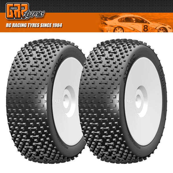 GRP GBX05B 1:8 Buggy ATOMIC B Medium Mounted Tires w/ White Wheel (2) : F/R