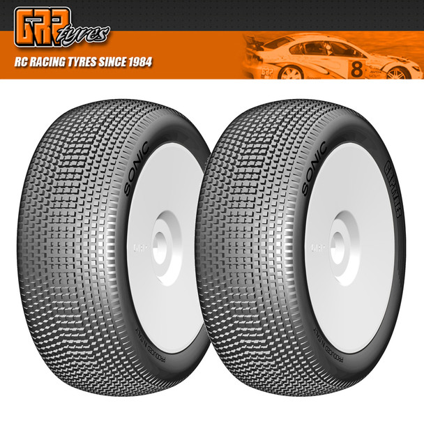 GRP GBX09A 1:8 Buggy SONIC A Soft Mounted Tires w/ White Wheel (2) : F/R