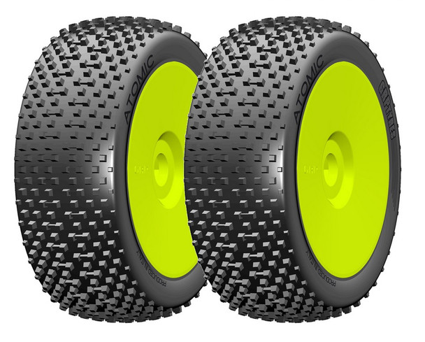 GRP GBY05X 1:8 Buggy ATOMIC X ExtraSoft Mounted Tires w/ Yellow Wheel (2) : F/R