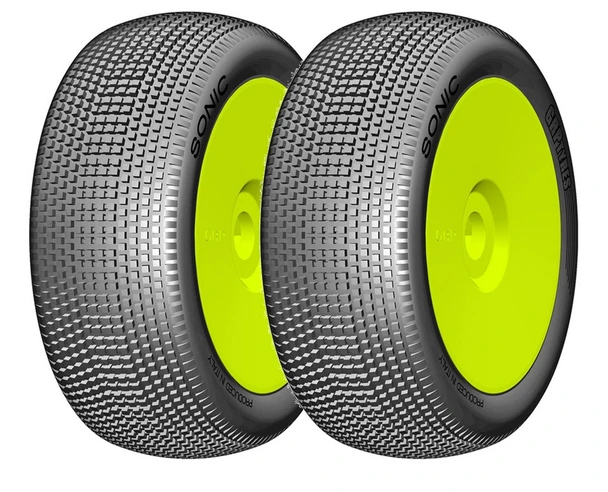 GRP GBY09B 1:8 Buggy SONIC B Medium Mounted Tires w/ Yellow Wheel (2) : F/R