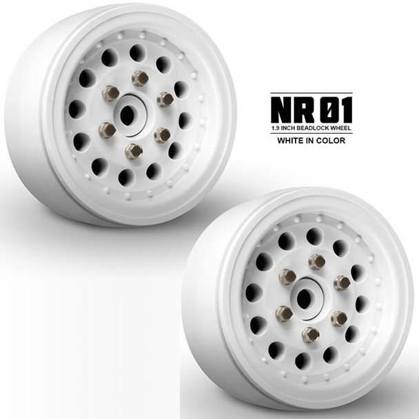 Gmade GM70226 1.9" NR01 Beadlock Wheels White (2) for 1.9 Size Tires w/12mm Hex