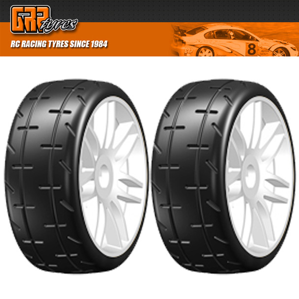 GRP GTH01-S3 1:8 GT T01 REVO S3 Soft Belted Tire w/ Spoked White Wheel (2)