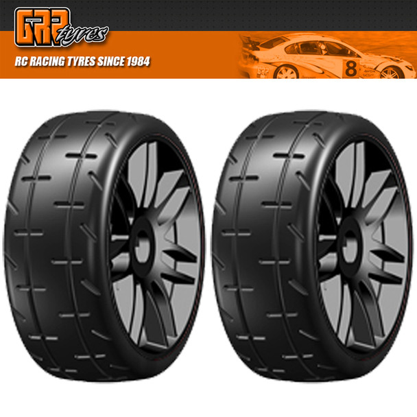 GRP GTX01-S5 1:8 GT T01 REVO S5 Medium Belted Tire w/ Spoked Black Wheel (2)