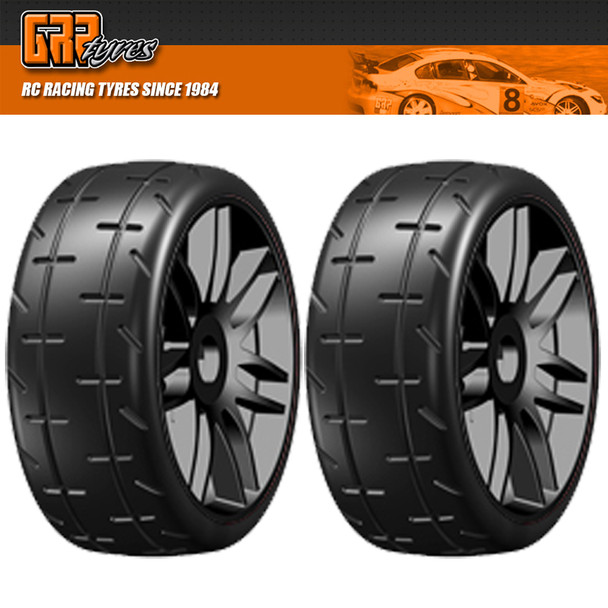 GRP GTX01-S7 1:8 GT T01 REVO S7 MediumHard Belted Tire w/ Spoked Blk Wheel (2)