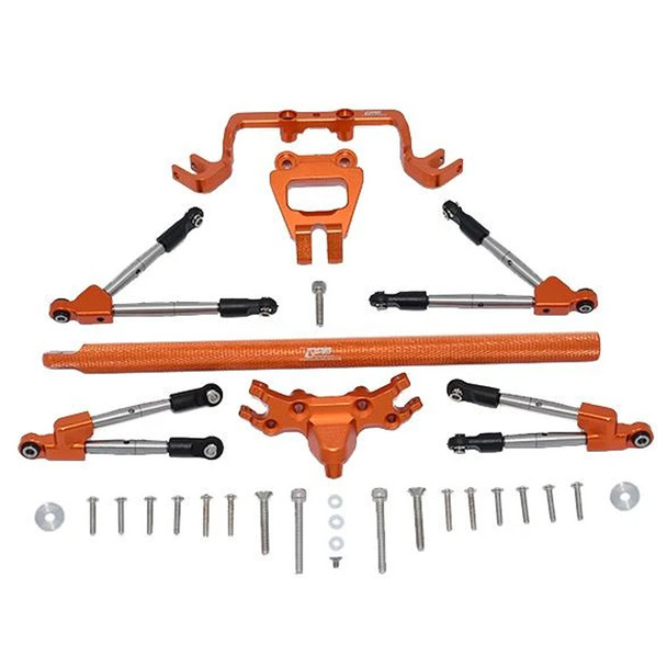 GPM Alum F&R Tie Rods w/Stabilizer+Center Brace Bar & Mount Orange : Traxxas Hoss