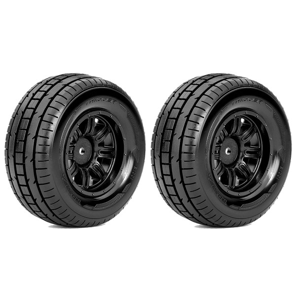 Roapex R/C Trigger 1/10 Short Course Tires Mounted on Black Wheels 12mm Hex (2)