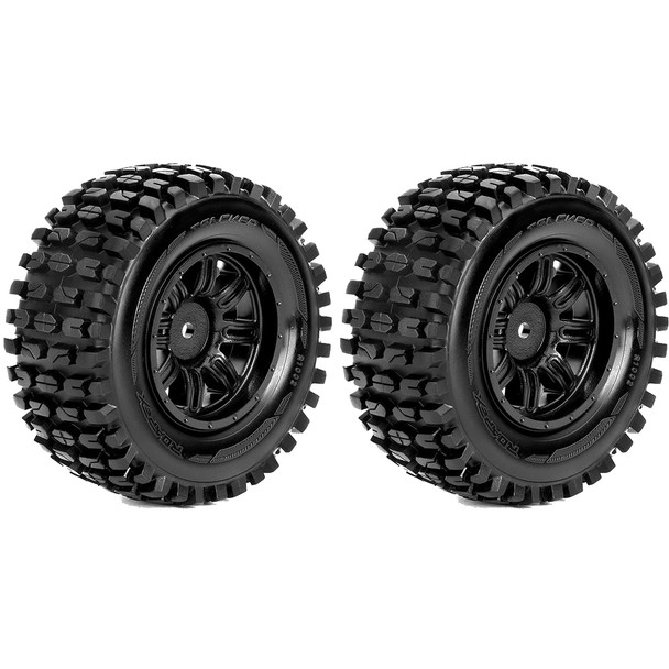 Roapex R/C Tracker 1/10 Short Course Tires Mounted on Black Wheels 12mm Hex (2)