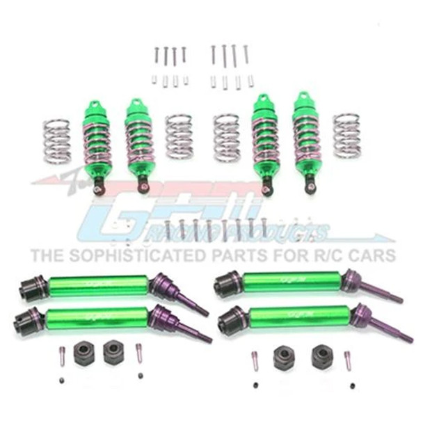 GPM F/R Alum Shocks+Steel #45 Axles+Spring Steel Hex Green : Rustler 4x4 VXL