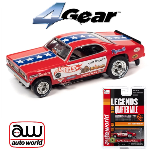 Auto World 4Gear R25 Tom The Mongoose McEwen 1970 Plymouth Duster HO Slot Car