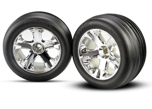 Traxxas 3771 Front All-Star Chrome Wheels w/ Ribbed Tires (2)