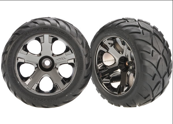Traxxas 3777A Front All-Star Black Chrome Wheels w/ Anaconda Tires (2)