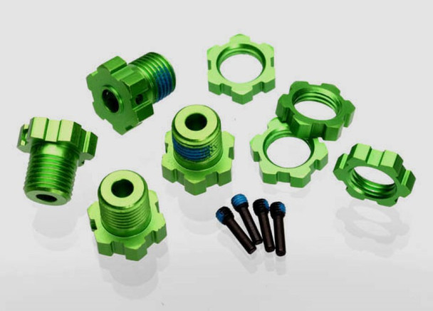 Traxxas 5353G Green Anodized 14mm to 17mm Conversion Splined Wheel Hex Hubs / Nuts (4)