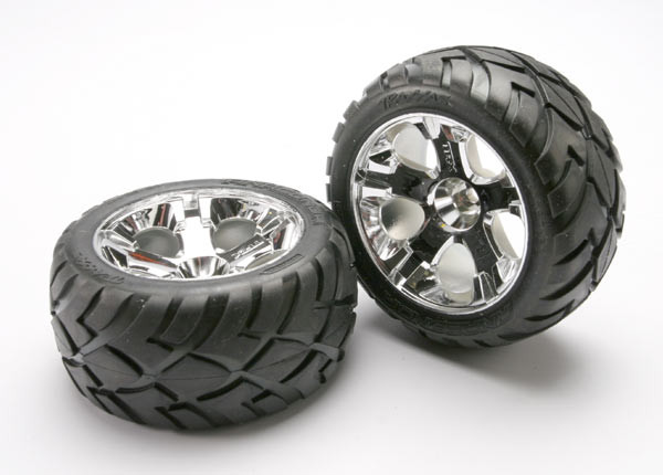 Traxxas 5577R Front All-Star Chrome Wheels w/ Anaconda Tires (2)